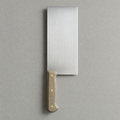 The Cleaver 175 seen from above: a tall rectangular satin stainless blade with a natural linen micarta handle on three brass pins.